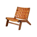 Minimalist Wooden Lounge Chair with Woven Leather Seating