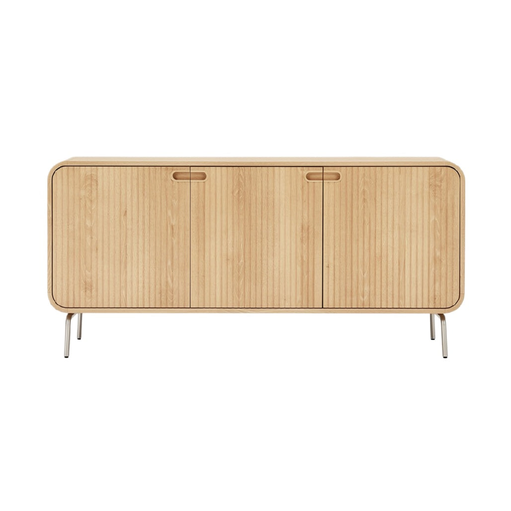 Modern Minimalist Wooden Sideboard with Three Doors and Sleek Metal Legs